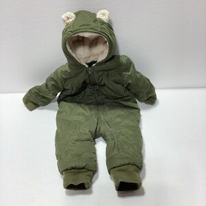 Baby Gap Snow Suit With Ears on Hood  Green Winter Lined One Piece 3-6 Months